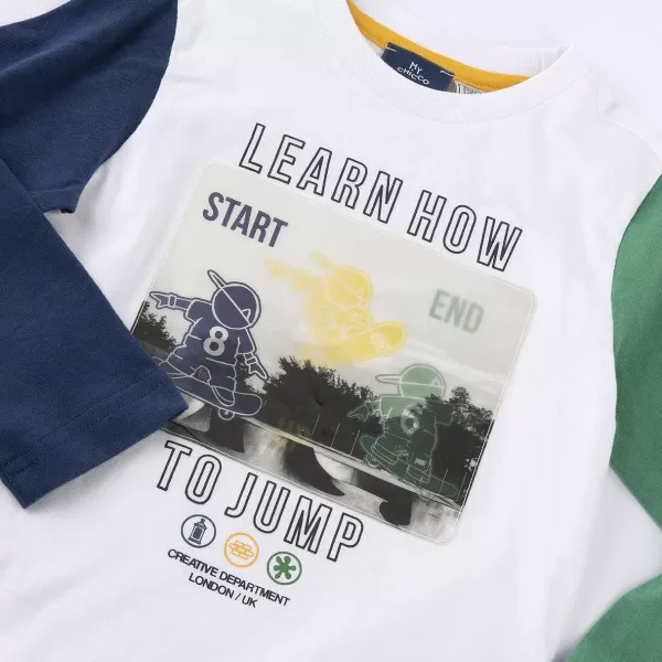 Online Chicco T-Shirt De Manga Comprida Com Estampagem Desportiva - Algod O Sustent Vel