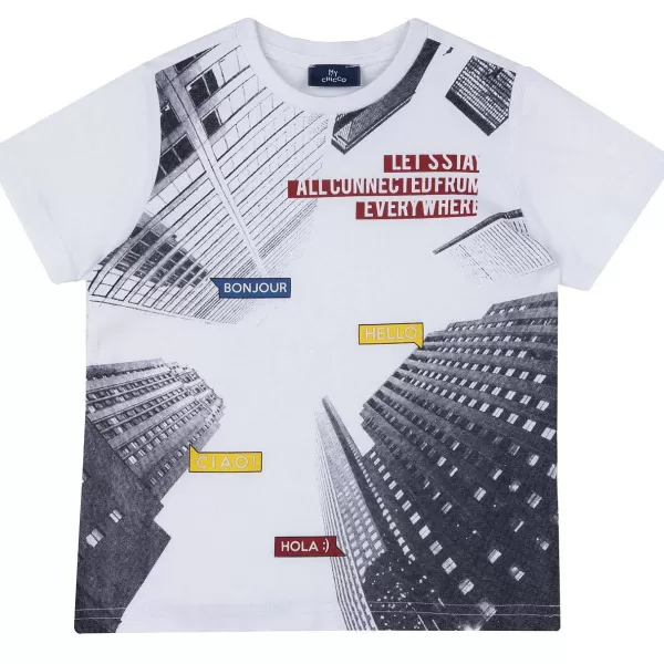 Fashion Chicco T-Shirt De Manga Curta E Estampagem - Algod O Sustent Vel Branco