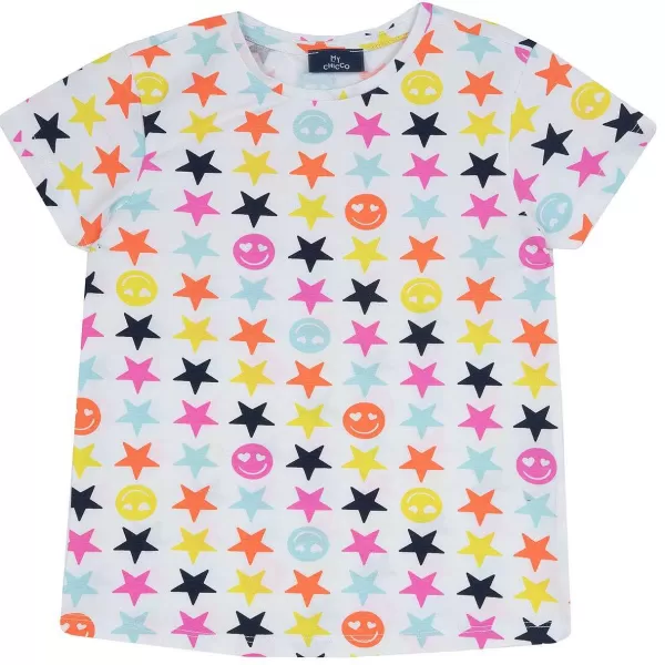 Fashion Chicco T-Shirt De Manga Curta E Padr O All-Over - Algod O Sustent Vel Branco / Azul-038