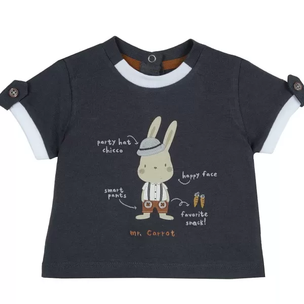 Online Chicco T-Shirt Manga Curta E Coelhinho - Algod O Sustent Vel Cinzento Escuro